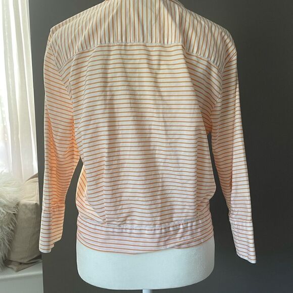 Liz Claiborne Cotton Cropped Striped Button Down Shirt - Picture 5 of 6